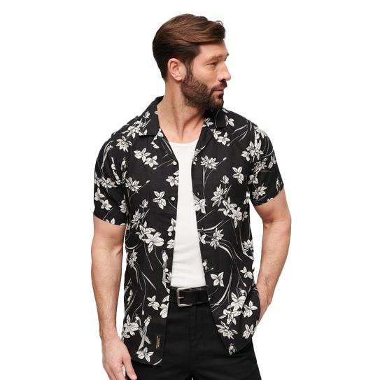 Superdry Open Collar Print Linen Shirt